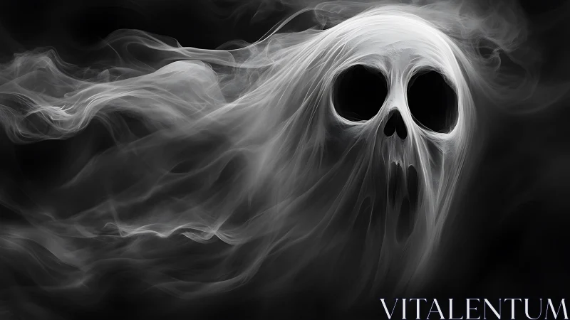 Ethereal Ghost Apparition in Monochrome Digital Painting.