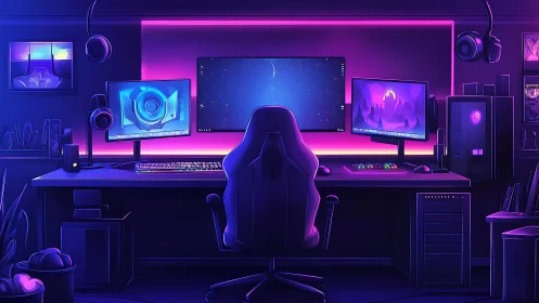 Neon dusk command center for gamers and digital dreamers.