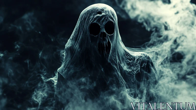 Spectral wraith silhouette in dense teal vapor field.