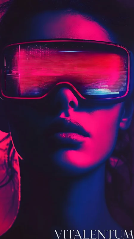Neon magenta VR visor portrait with cyberpunk chromatic bloom