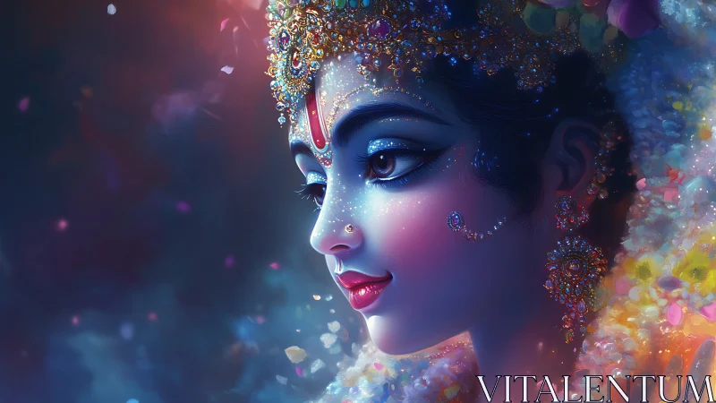 Celestial maiden draped in jeweled starlight and blossoms.