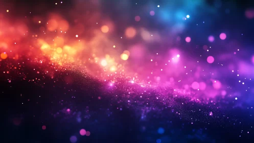 Vibrant cosmic bokeh field glows in radiant neon spectrum.