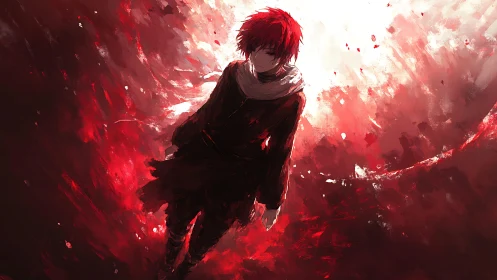 Quiet ember in the storm of crimson light and shadow.