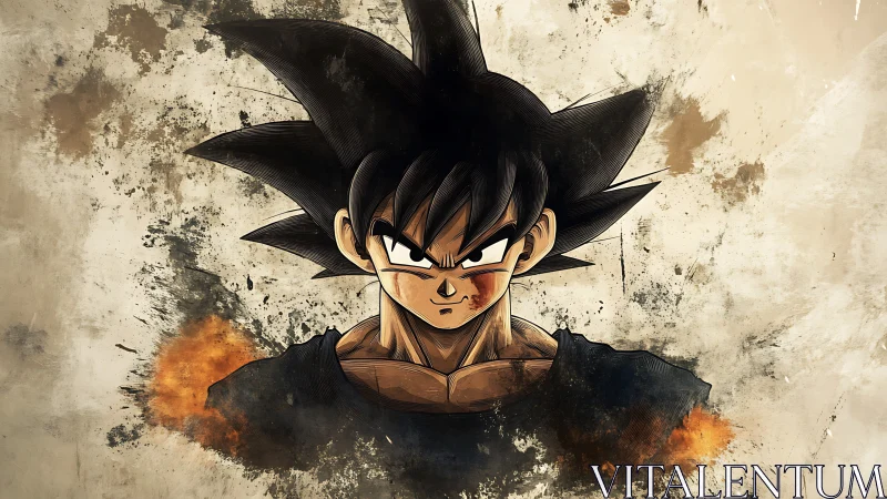 Anime warrior portrait with grunge background and smoke effects