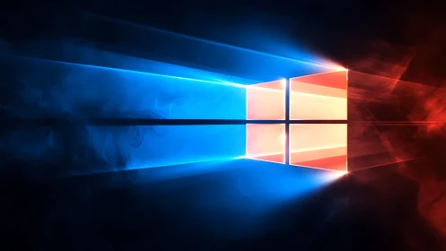 Windows-style light window split by blue red glow.