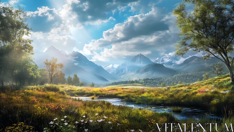 Mountain valley landscape shows detailed river and peaks