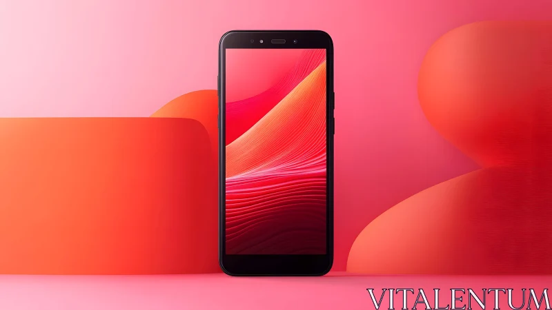 Modern smartphone on abstract red and pink background, digital style. Modern smartphone on abstract red and pink background, digital style.