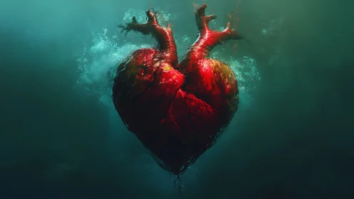 A Heart Blooms Underwater: Deep Red Vitality.