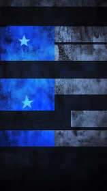 Grunge dual-star flag abstraction with corroded luminous bands.