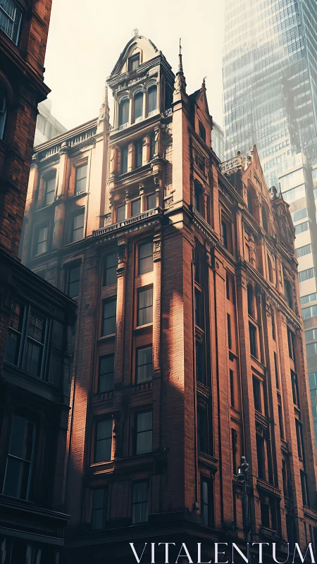 Sunlit brick towers whisper against glassy city giants.