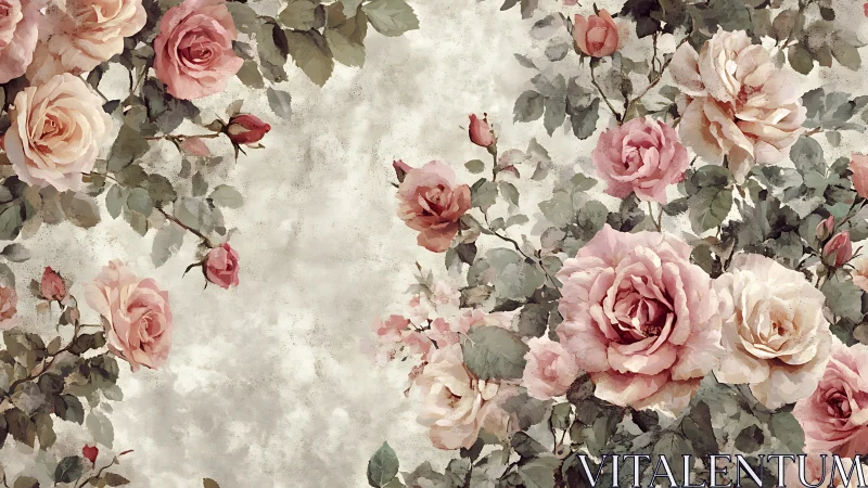 Vintage style rose clusters form balanced floral border