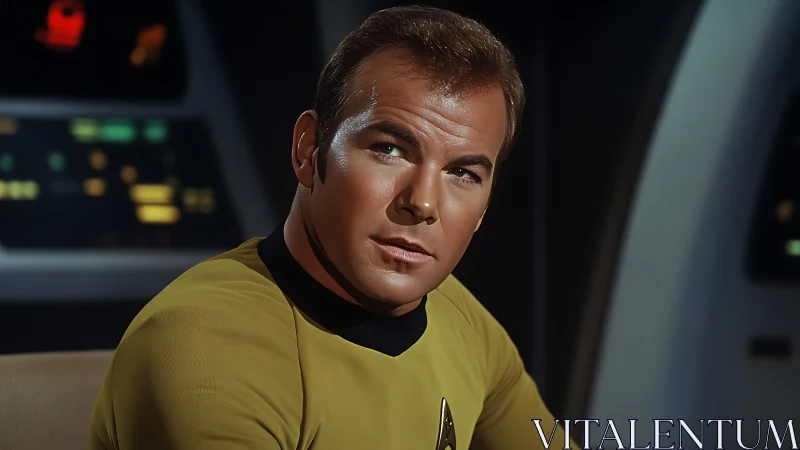 Starship officer portrait in command bridge lighting study