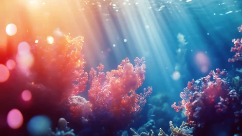 Sunlit coral garden glowing beneath gentle ocean waves.