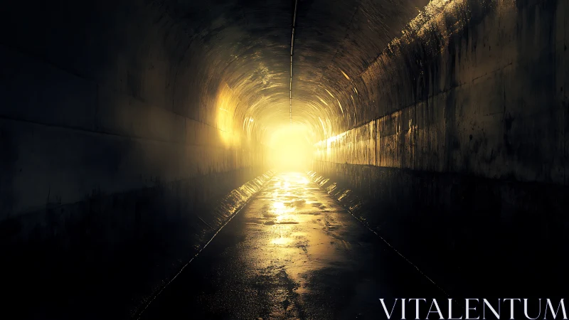 Backlit urban tunnel corridor rendered in dramatic chiaroscuro