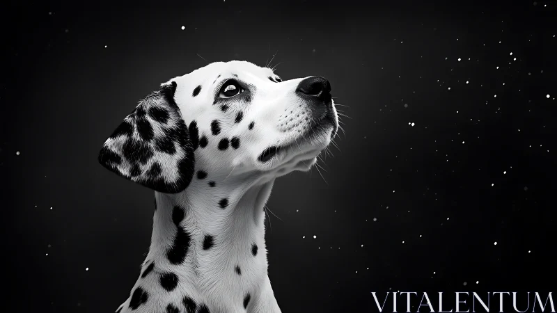 Dalmatian dog profile in monochrome studio scene.