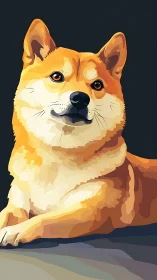 Radiant geometric Shiba portrait on deep charcoal background.