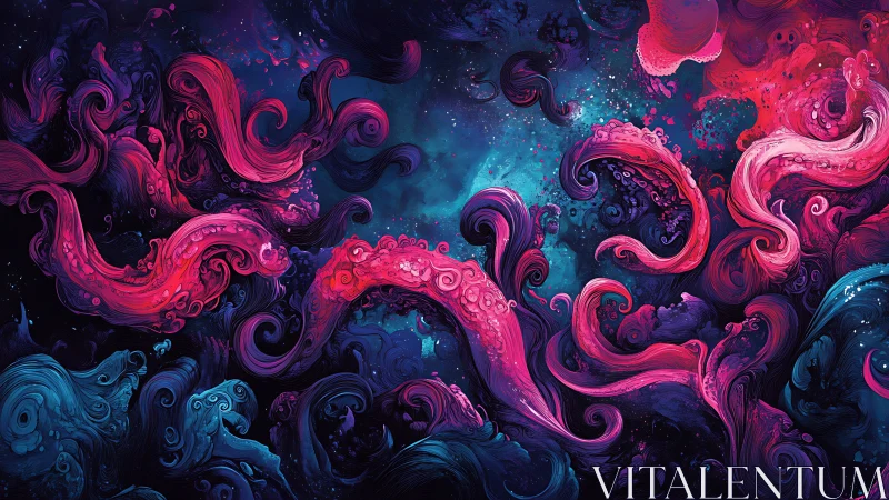 Neon tentacle vortices over cosmic deep-sea nebula field.