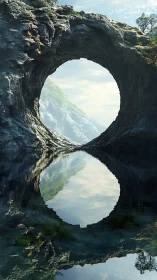 Rock arch reflected in still water forming full circle.