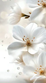 Macro-rendered white petaled flowers with golden stamens and depth-of-field bokeh