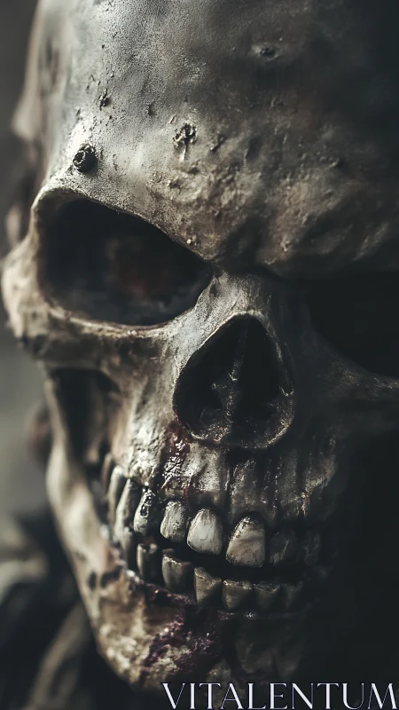 Weathered skull portrait with haunting, timeworn charm.