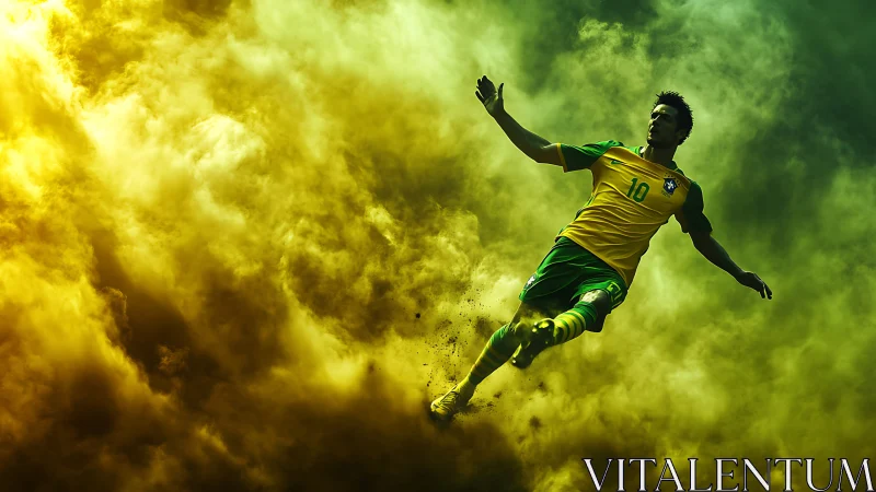 Brazilian footballer bursts through golden stadium smoke