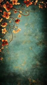 Golden blossoms curl gently over a weathered teal sky