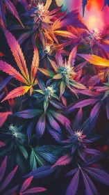 Luminous rainbow leaves in a dreamy neon garden glow.