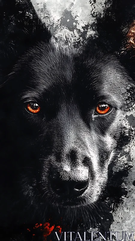 Ember eyed black dog emerging from bold ink shadows.