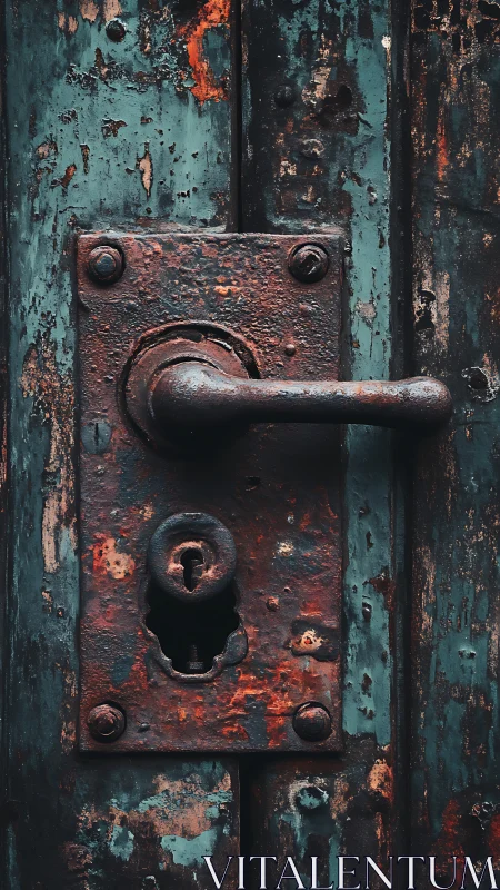 Rusty vintage door handle reveals timeworn patina and decay.