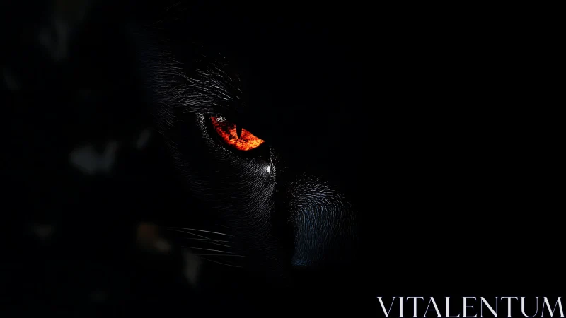 Ember-eyed shadow panther emerging from velvet darkness.