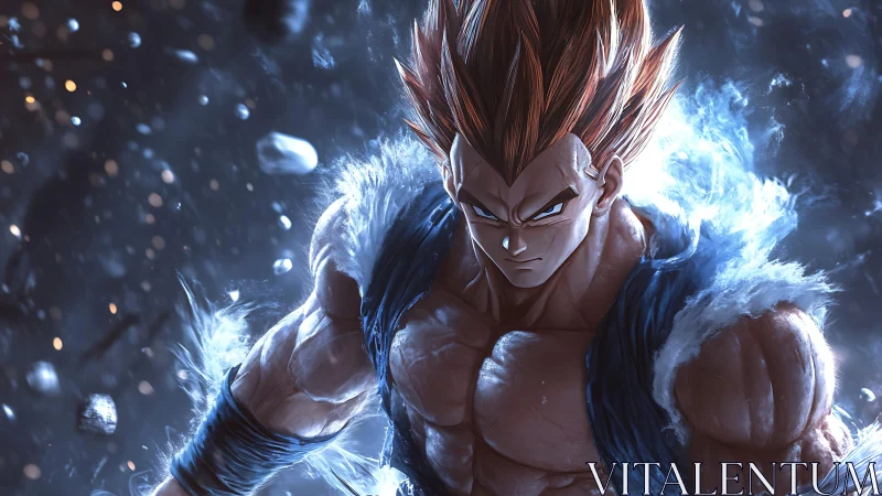 Blazing warrior charges through swirling cosmic stormlight.