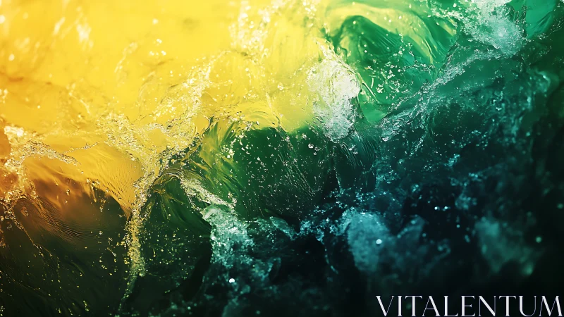Golden and teal water swirls blend in a bright, lively splash