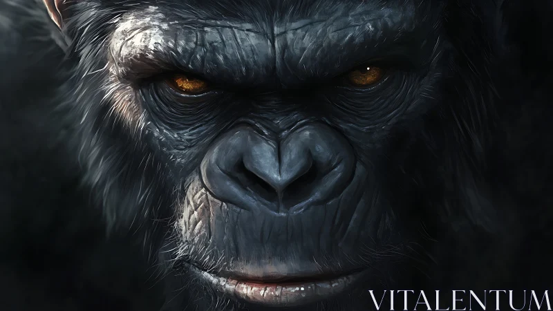 Primal stare of the shadowborn ape, carved in steel light.