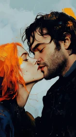 Intimate couple portrait in expressive digital brushwork.