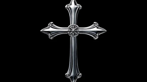 Silver gothic cross glows like moonlit metal architecture