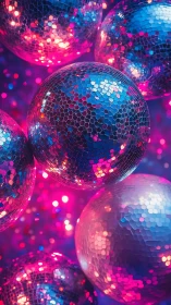 Mirrorball planets drift through neon-pink galactic glitter