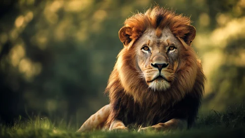 Telephoto portrait isolates resting male lion with shallow depth