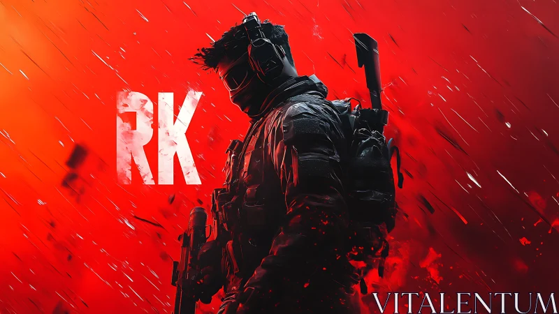 Stormlit tactical shadow against a neon red battlefield sky.