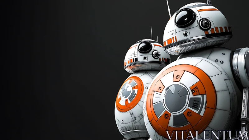 Twin sphere-droids roll into frame with bright orbiting charm.