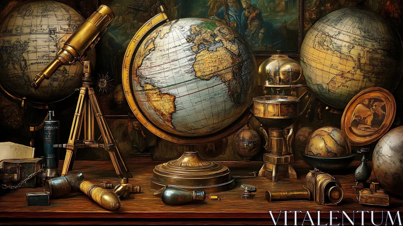 Golden globes and antique tools for quiet world wanderers.