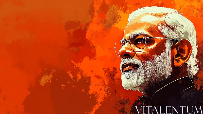 Digital portrait of older man on vivid orange ground.