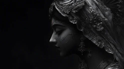 Quiet radiance glows in a regal bride’s shadowed profile