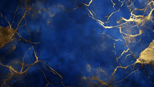 Royal blue marble canvas streaked with luminous gold veins.