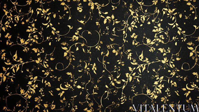 Gold leaf vine pattern on black decorative background.