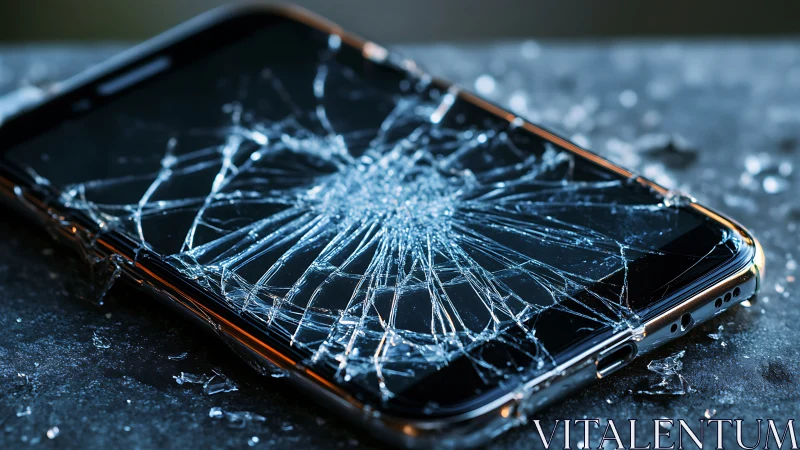 Radial impact fracture across smartphone glass display surface.