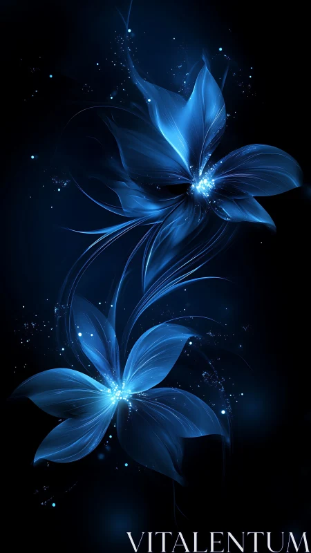 Blue Luminescent Floral Forms Against Dark Background