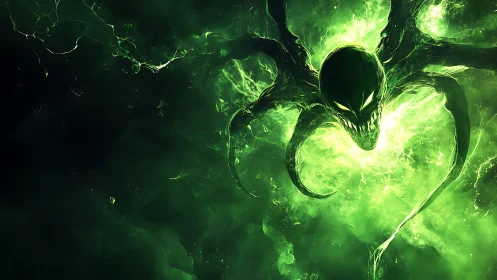 Venomous nebula wraith coiled in radioactive green fury.