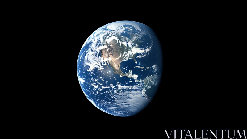 Blue marble adrift in velvet space, swirling with cloudlight.