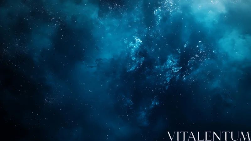 Deep cyan interstellar nebula with diffuse starfield gradients