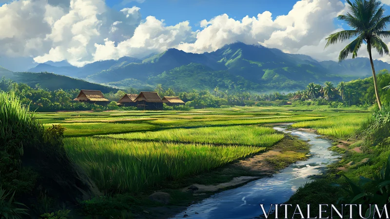 Hydrologically sculpted rice terraces under stratified tropical clouds.